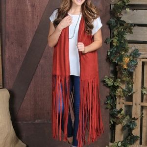 Vest Fringe Faux Suede Rust Plus Size Small - Lg
